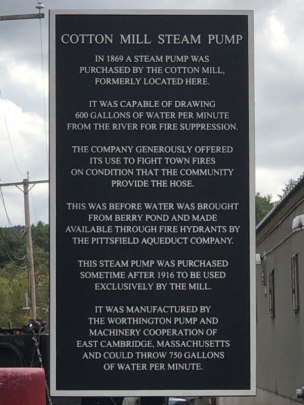 Cotton Mill Steam Pump Marker. Click for full size. Cotton Mill Steam Pump Marker image. Click for full size.