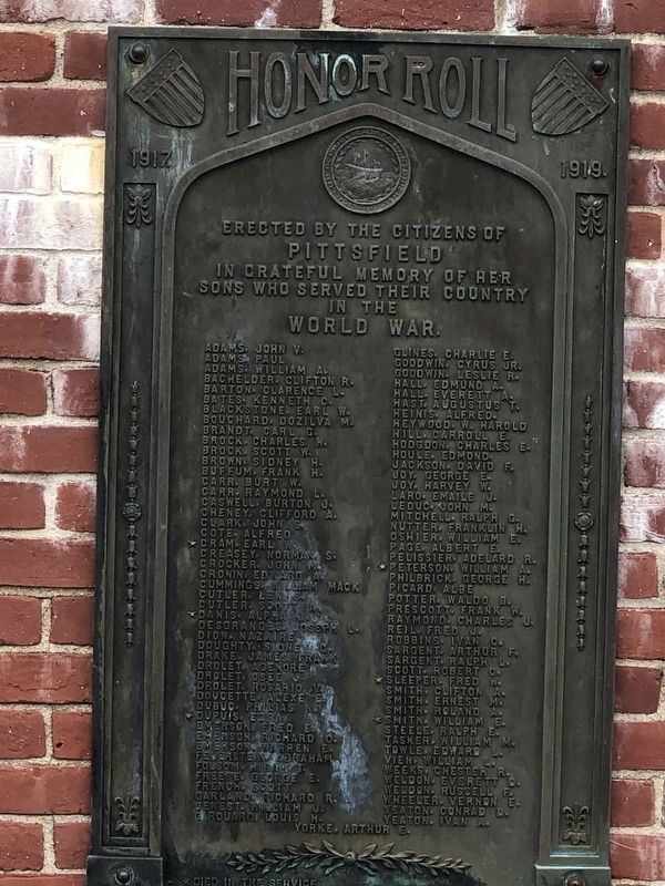 Pittsfield NH World War I Honor Roll Marker image. Click for full size.