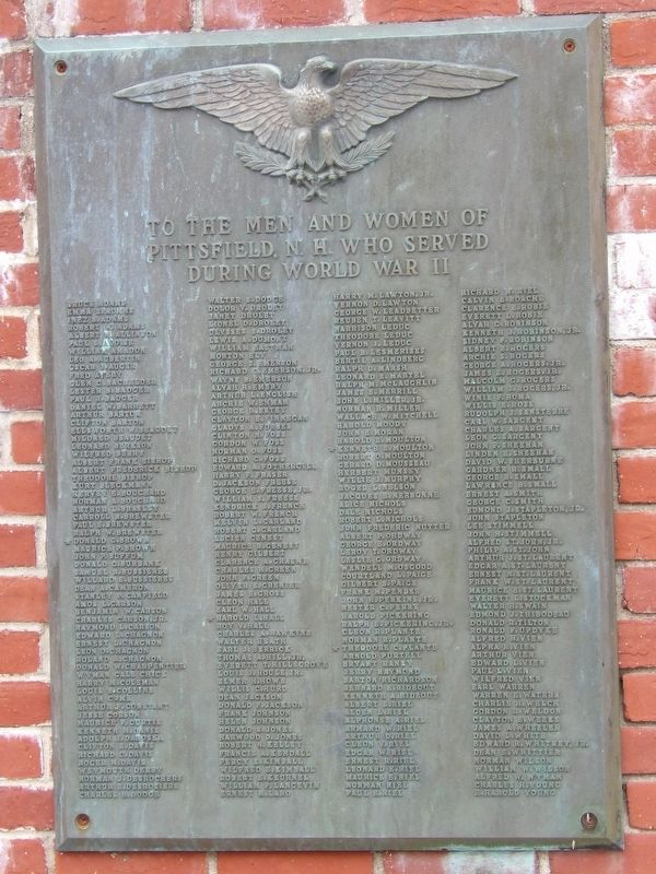 Pittsfield NH World War II Memorial Marker image. Click for full size.