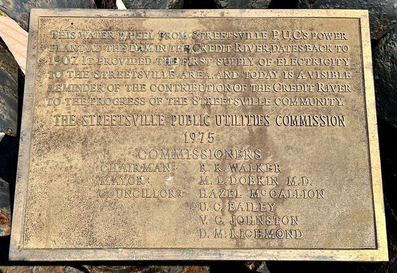 Streetsville Public Utilities Commission Water Wheel Marker image. Click for full size.