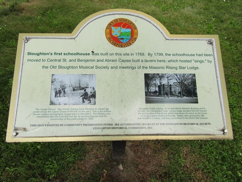 Stoughton's First Schoolhouse Marker image. Click for full size.