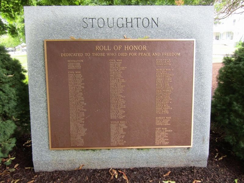 Stoughton Roll of Honor Marker. Click for full size. Stoughton Roll of Honor Marker image. Click for full size.