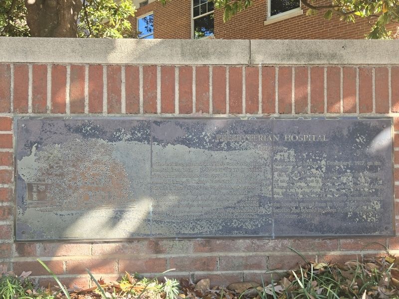 Full view Presbyterian Hospital Marker. Picture of the old hospital is to the left. image. Click for full size.