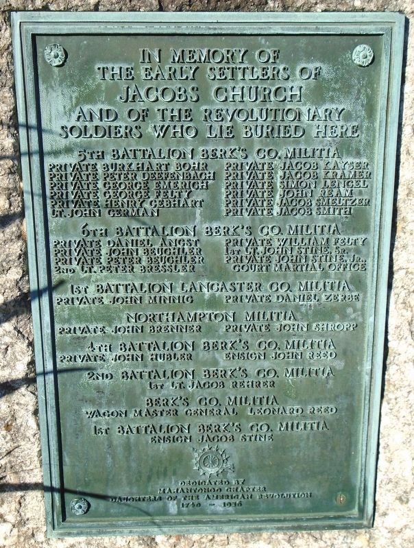 Jacobs Church Pioneer and Revolutionary War Memorial Marker. Click for full size. Jacobs Church Pioneer and Revolutionary War Memorial Marker image. Click for full size.