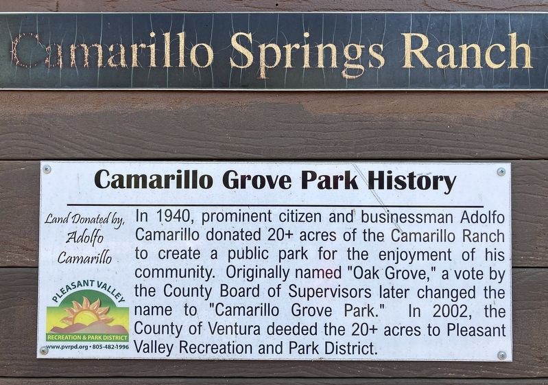 Camarillo Grove Park History Marker. Click for full size. Camarillo Grove Park History Marker image. Click for full size.