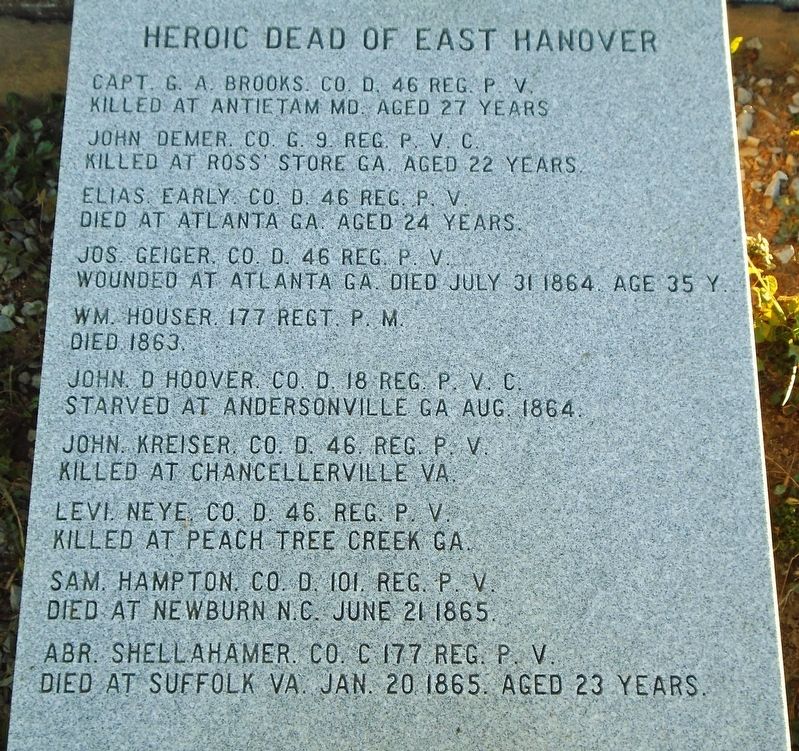 Civil War Memorial East Hanover Honored Dead. Click for full size. Civil War Memorial East Hanover Honored Dead image. Click for full size.