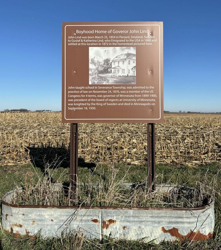 Boyhood Home of Governor John Lind Marker. Click for full size. Boyhood Home of Governor John Lind Marker image. Click for full size.