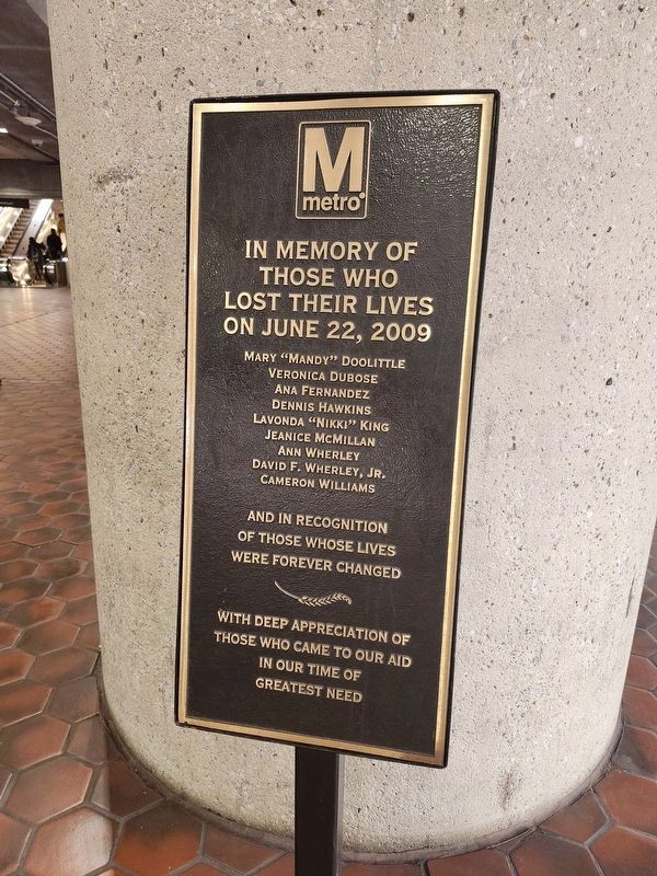 In Memory of Those Who Lost Their Lives on June 22, 2009 Marker. Click for full size. In Memory of Those Who Lost Their Lives on June 22, 2009 Marker image. Click for full size.