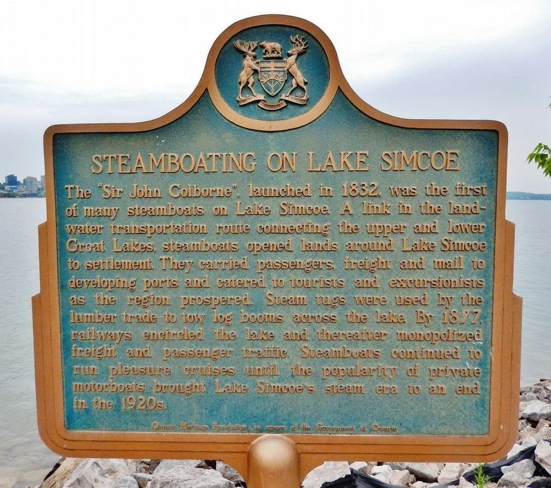 Steamboating on Lake Simcoe<br>(<i>marker south side • English</i>). Click for full size. Steamboating on Lake Simcoe<br>(<i>marker south side • English</i>) image. Click for full size.