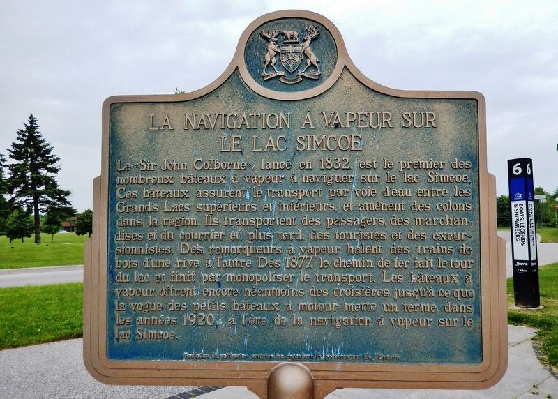 La navigation à vapeur sur le lac Simcoe<br>(<i>marker north side • Français</i>). Click for full size. La navigation à vapeur sur le lac Simcoe<br>(<i>marker north side • Français</i>) image. Click for full size.