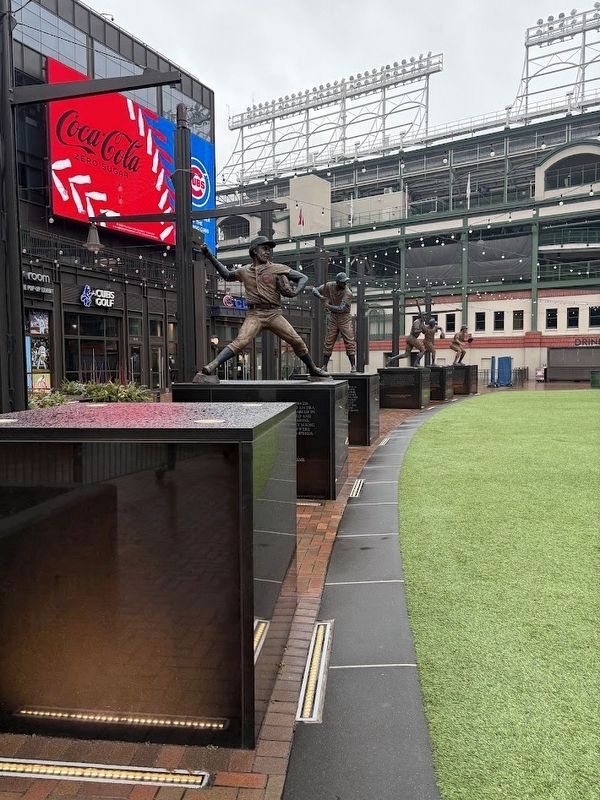 Five Cubs statues at Gallagher Way image. Click for full size.