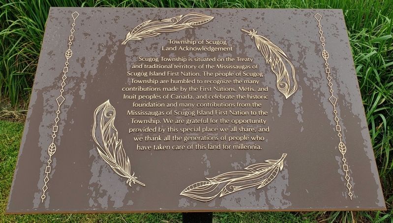Township of Scugog Land Acknowledgement Marker. Click for full size. Township of Scugog Land Acknowledgement Marker image. Click for full size.