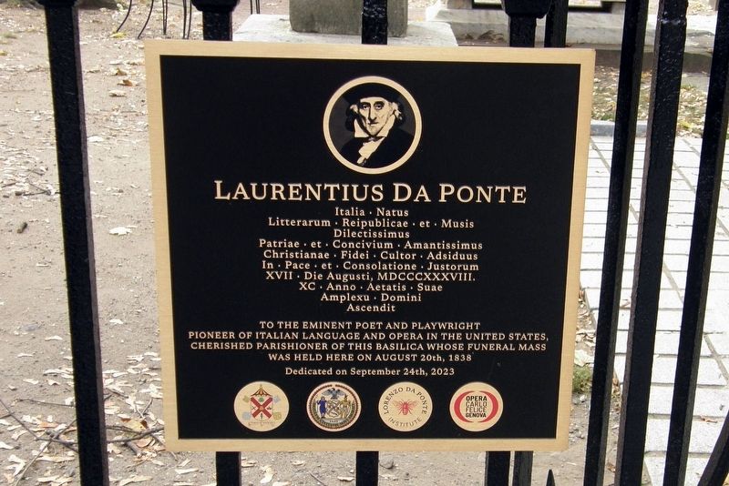 Lautentius Da Ponte plaque. Click for full size. Lautentius Da Ponte plaque image. Click for full size.