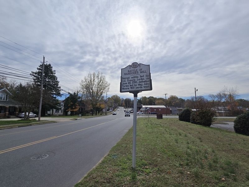 Battle of Ramsour's Mill Marker looking south on N. Aspen St. image. Click for full size.