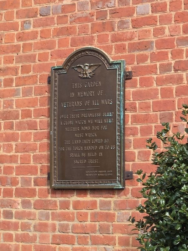 Memorial Garden plaque in the west facing wall of the building. Click for full size. Memorial Garden plaque in the west facing wall of the building image. Click for full size.