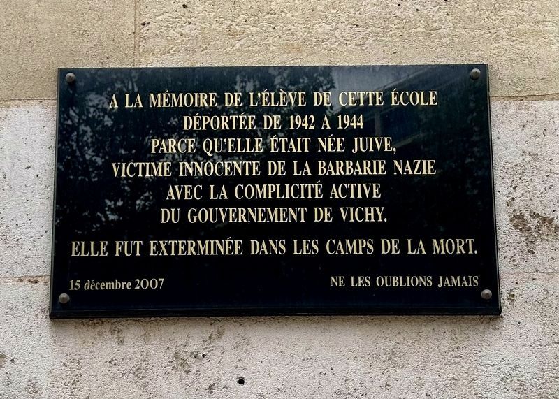 �cole maternelle Elisa Lemmonier Deported Jewish Students Memorial Marker image. Click for full size.