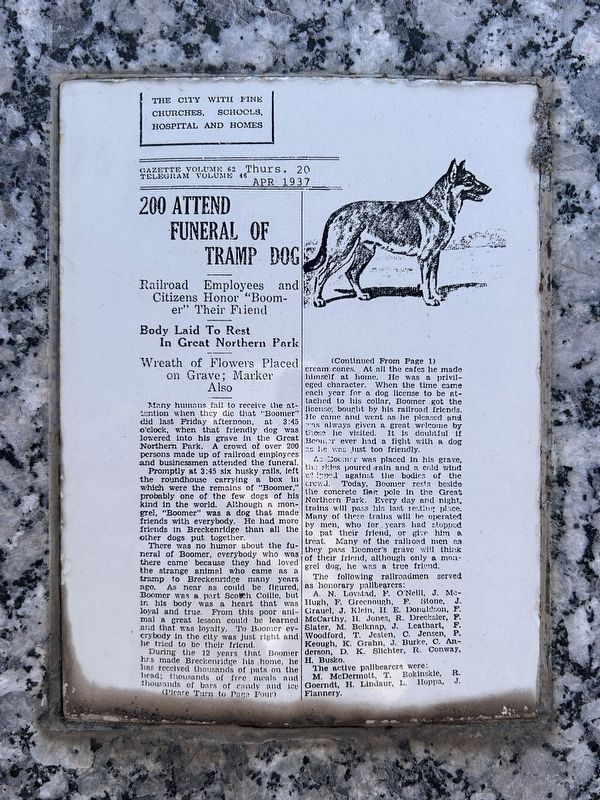 "Boomer" Marker, Attached Article image. Click for full size.