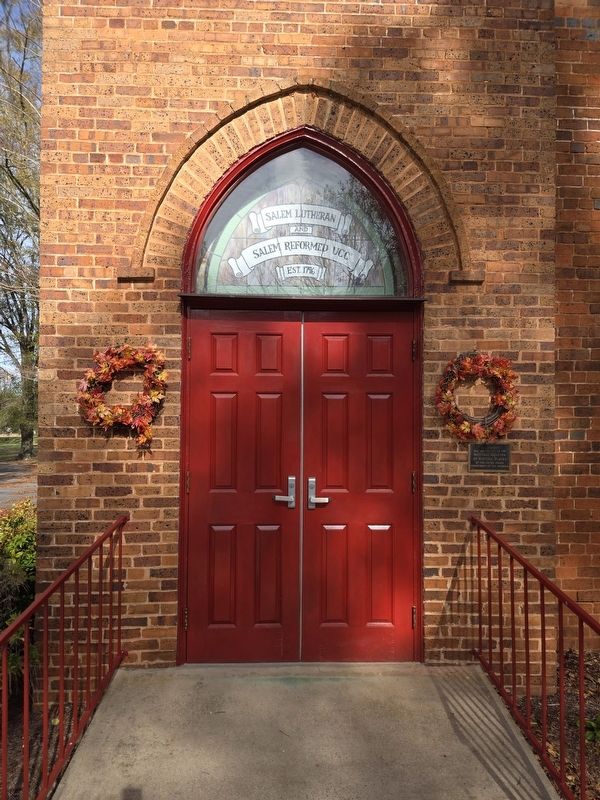Salem Lutheran & United Church of Christ Marker to the right of the sanctuary entrance. Click for full size. Salem Lutheran & United Church of Christ Marker to the right of the sanctuary entrance image. Click for full size.
