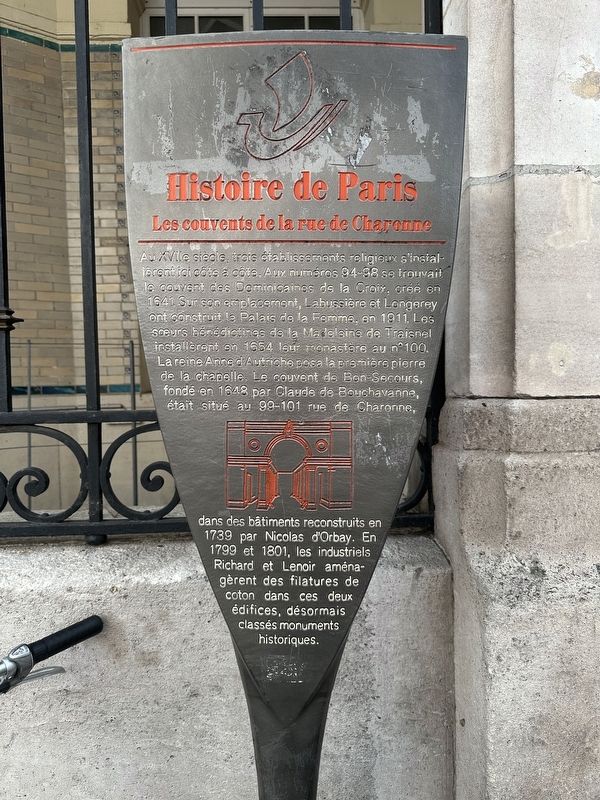 Les couvents de la rue de Charonne / The Convents of the Rue de Charonne Marker. Click for full size. Les couvents de la rue de Charonne / The Convents of the Rue de Charonne Marker image. Click for full size.