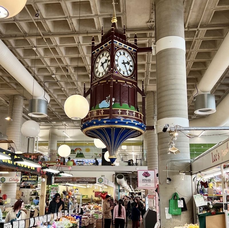 Clock of the Charging Horsemen in its current location inside the Hamilton Farmers Market. Click for full size. Clock of the Charging Horsemen in its current location inside the Hamilton Farmers Market image. Click for full size.