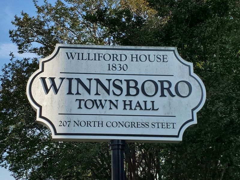 Winnsboro Town Hall sign at Williford House. Click for full size. Winnsboro Town Hall sign at Williford House image. Click for full size.