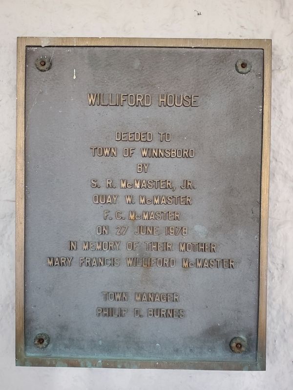 Williford House Deed Plaque. Click for full size. Williford House Deed Plaque image. Click for full size.