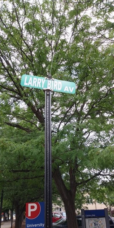 Larry Bird Avenue sign, located a half-block north of the marker image. Click for full size.
