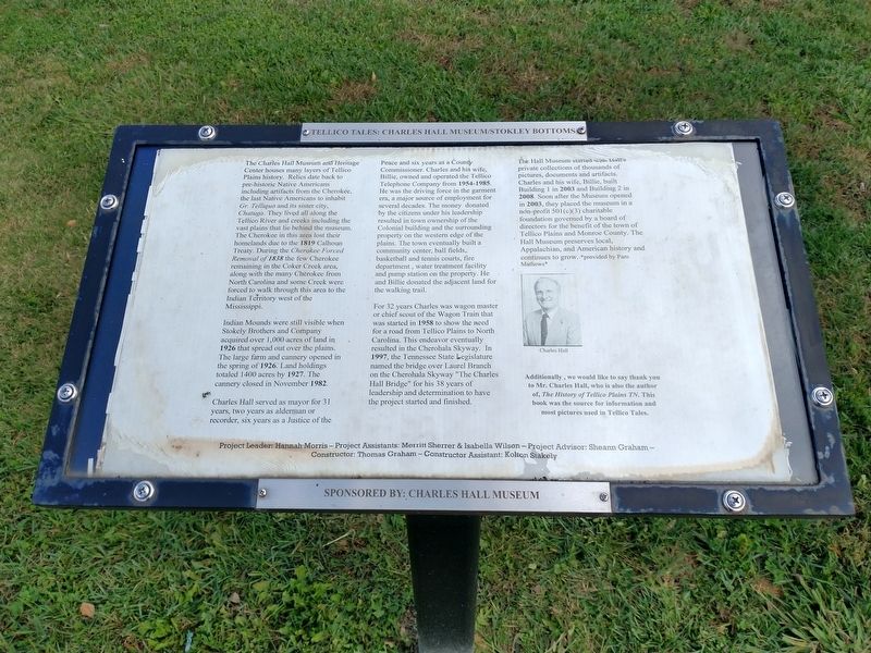 Tellico Tales: Charles Hall Museum / Stokley Bottoms Marker image. Click for full size.