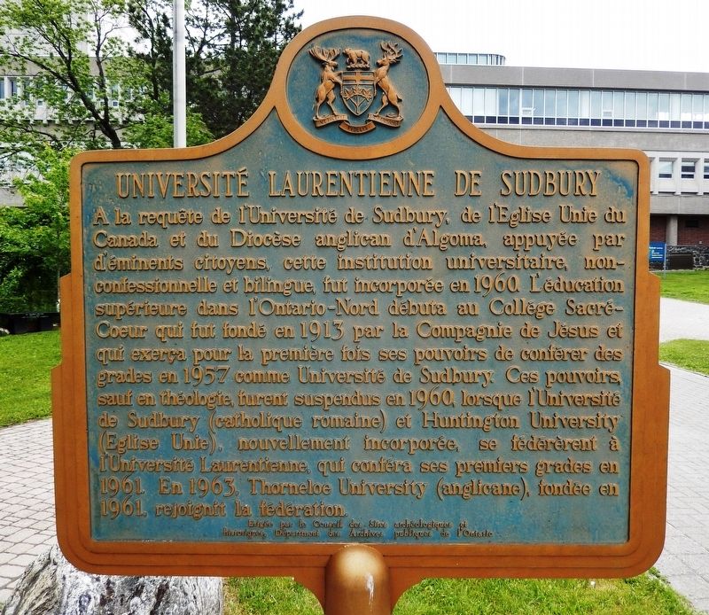 Université Laurentienne de Sudbury<br>(<i>marker west side • Français</i>). Click for full size. Université Laurentienne de Sudbury<br>(<i>marker west side • Français</i>) image. Click for full size.