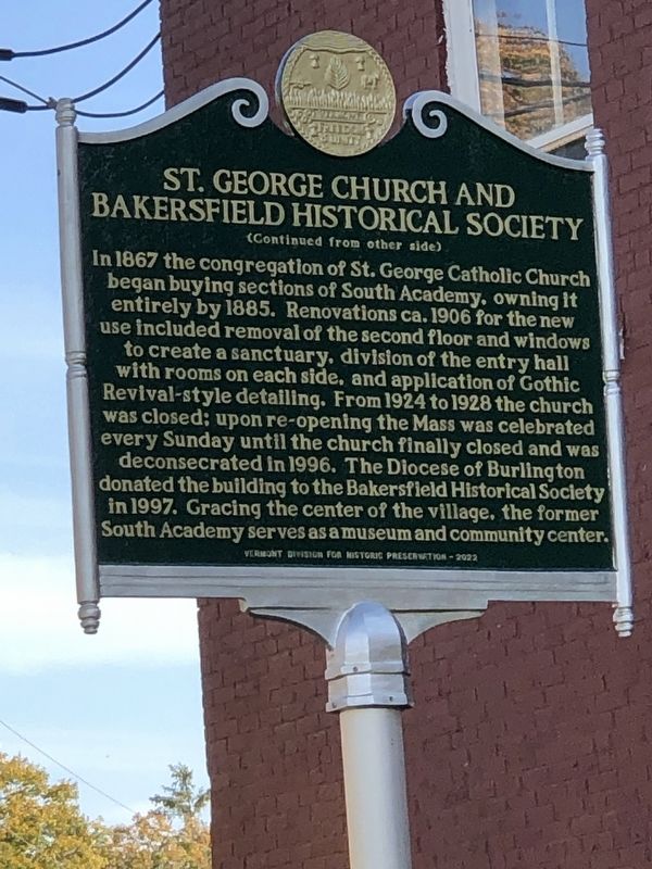 St. George Church and Bakersfield Historical Society side of marker image. Click for full size.
