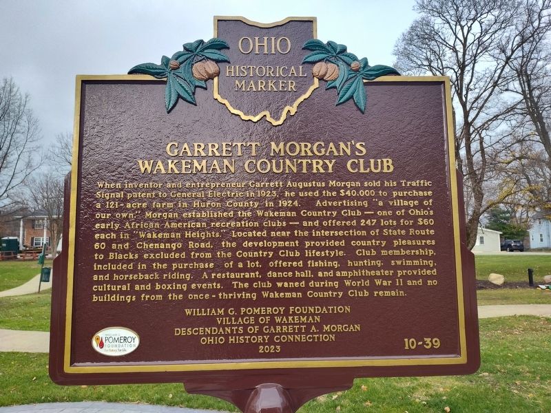 Garrett Morgan's Wakeman Country Club side of marker. Click for full size. Garrett Morgan's Wakeman Country Club side of marker image. Click for full size.