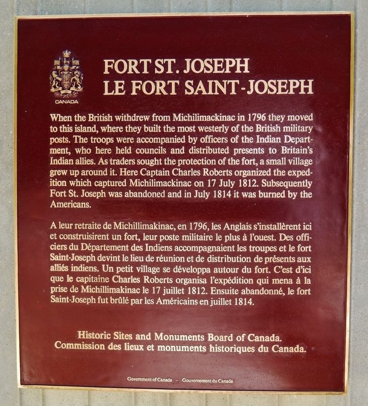 Fort St. Joseph / Le Fort Saint-Joseph Marker. Click for full size. Fort St. Joseph / Le Fort Saint-Joseph Marker image. Click for full size.