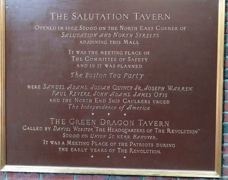 The Salutation Tavern / The Green Dragon Tavern Marker image. Click for full size.