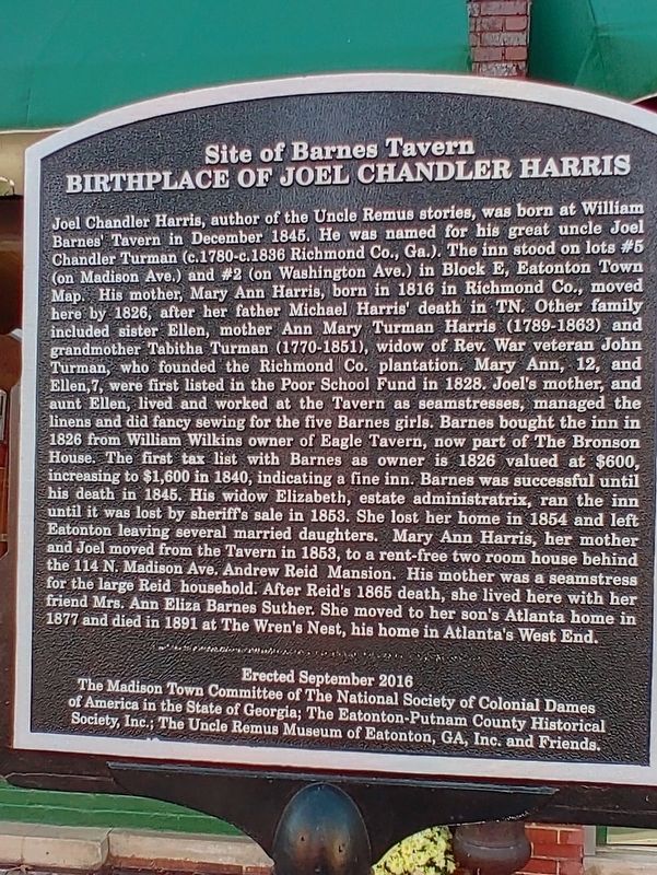 Birthplace of Joel Chandler Harris Marker image. Click for full size.