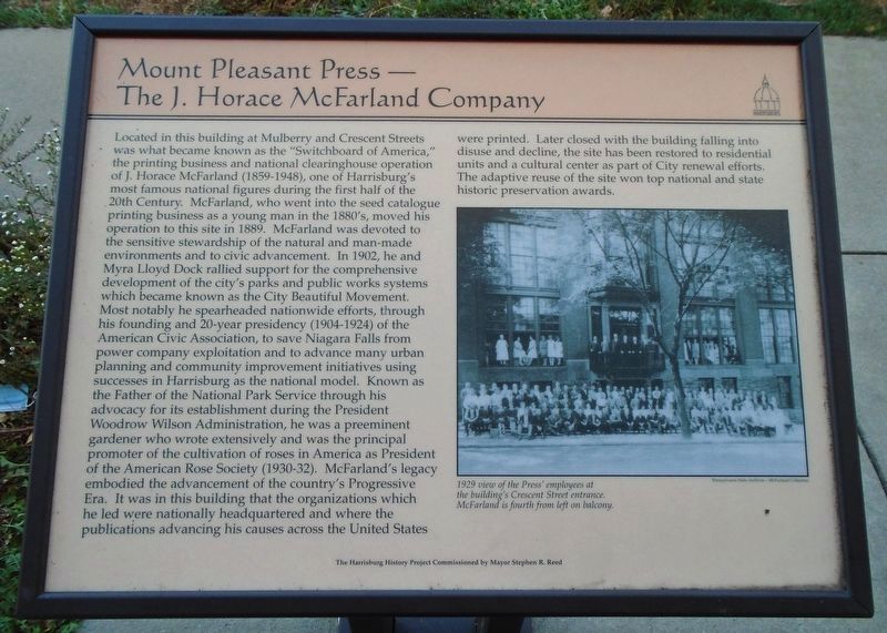 Mount Pleasant Press - The J. Horace McFarland Company Marker image. Click for full size.