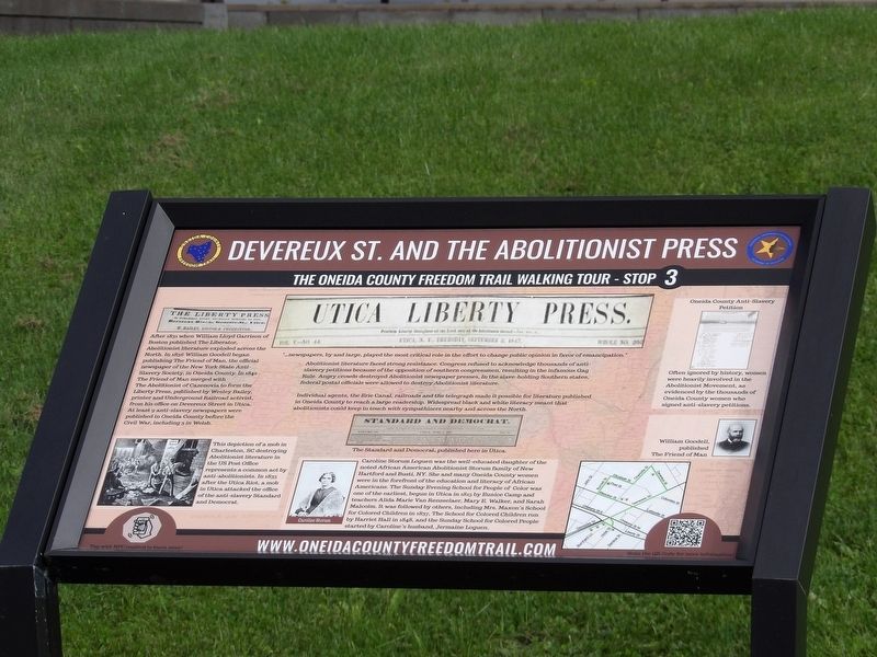Devereux St. and the Abolitionist Press Marker. Click for full size. Devereux St. and the Abolitionist Press Marker image. Click for full size.