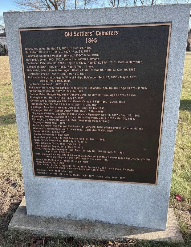 Old Settlers' Cemetery Marker (tablet 1) image. Click for full size.