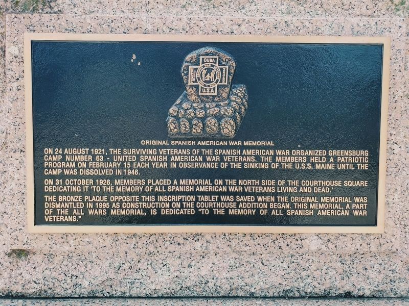 Close up Spanish American War Veterans Marker image. Click for full size.
