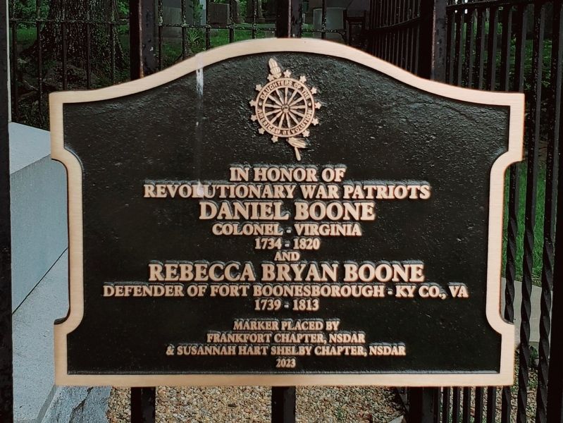 In honor of Revolutionary War Patriots Daniel and Rebecca Boone Marker image. Click for full size.