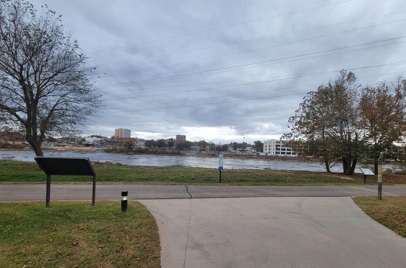 Back of Mills Along The Dan Marker with a former mill across the Dan River image. Click for full size.
