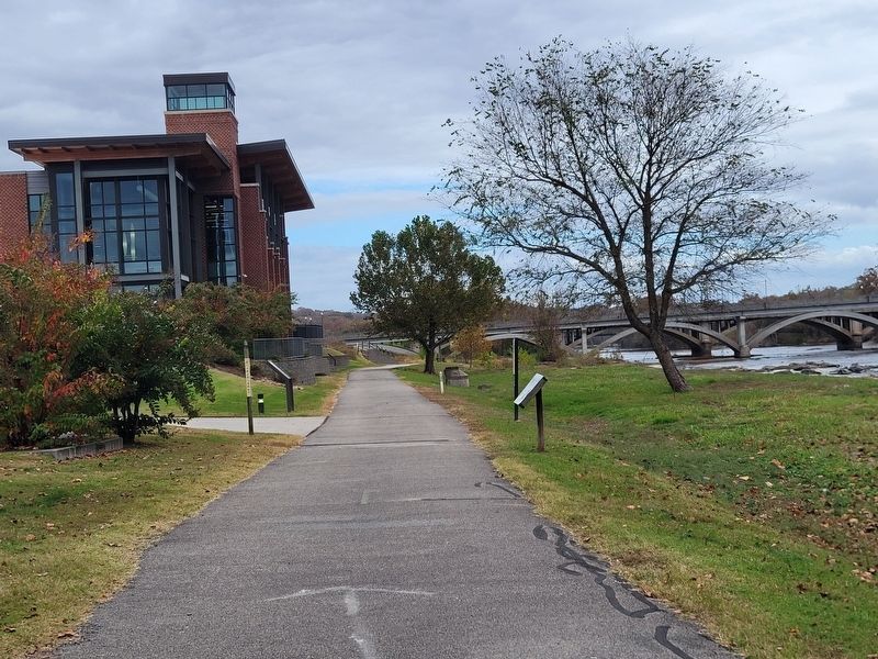 The Riverside Cotton Mills Marker is along the Riverwalk Trail near other markers image. Click for full size.