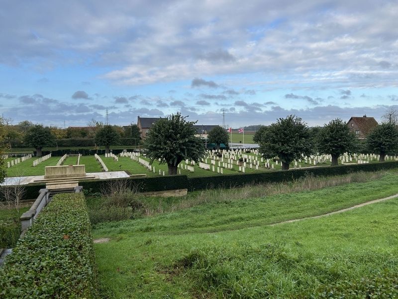 View of Essex Farm Cemetery from 49th Division Monument. Click for full size. View of Essex Farm Cemetery from 49th Division Monument image. Click for full size.