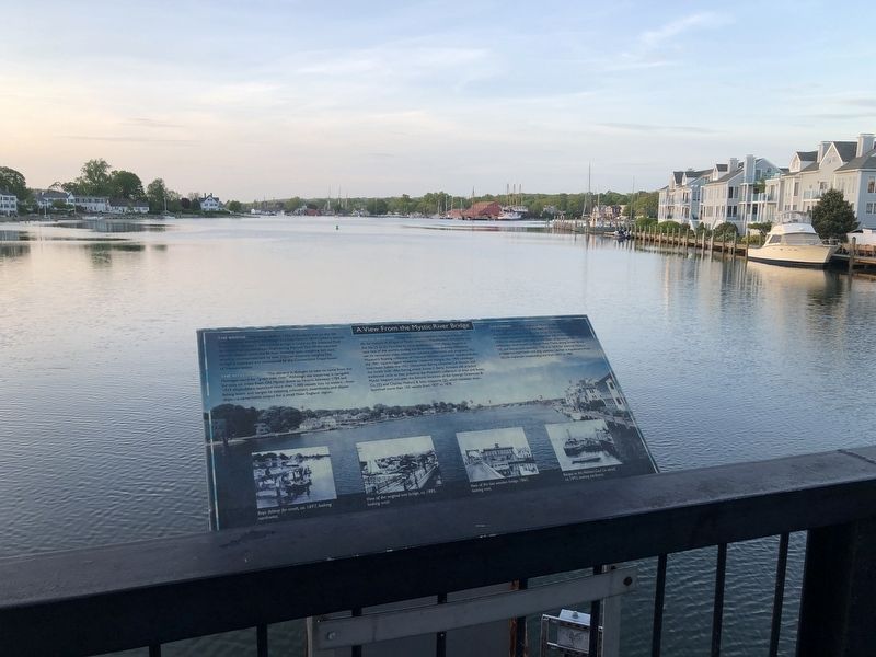 A View From the Mystic River Bridge Marker and the west (Stonington) bank of the Mystic River.. Click for full size. A View From the Mystic River Bridge Marker and the west (Stonington) bank of the Mystic River. image. Click for full size.