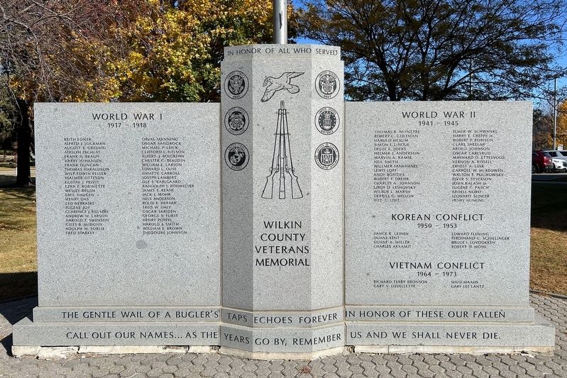 Wilkin County Veterans Memorial, Side One. Click for full size. Wilkin County Veterans Memorial, Side One image. Click for full size.
