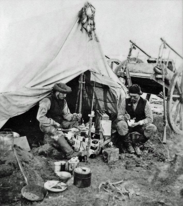 Marker detail: Photographers Camp, International Boundary Survey, ca. 1873. Click for full size. Marker detail: Photographers Camp, International Boundary Survey, ca. 1873 image. Click for full size.