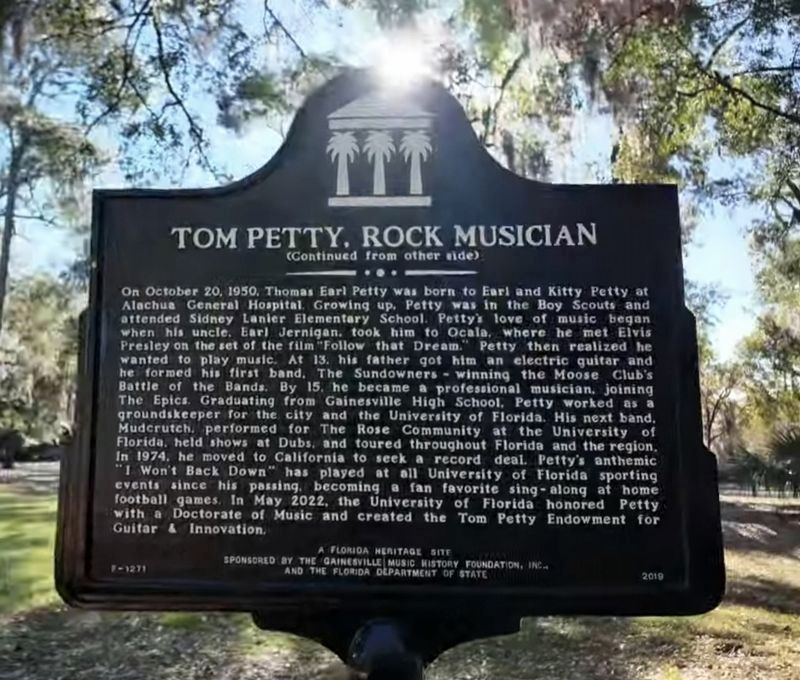 Tom Petty, Rock Musician Marker Reverse image. Click for full size.