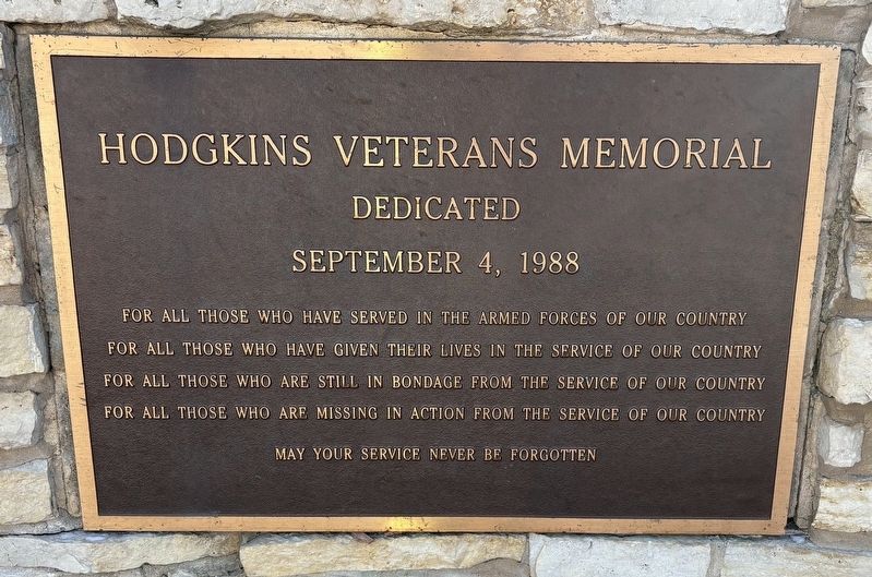 Hodgkins Veterans Memorial Marker image. Click for full size.