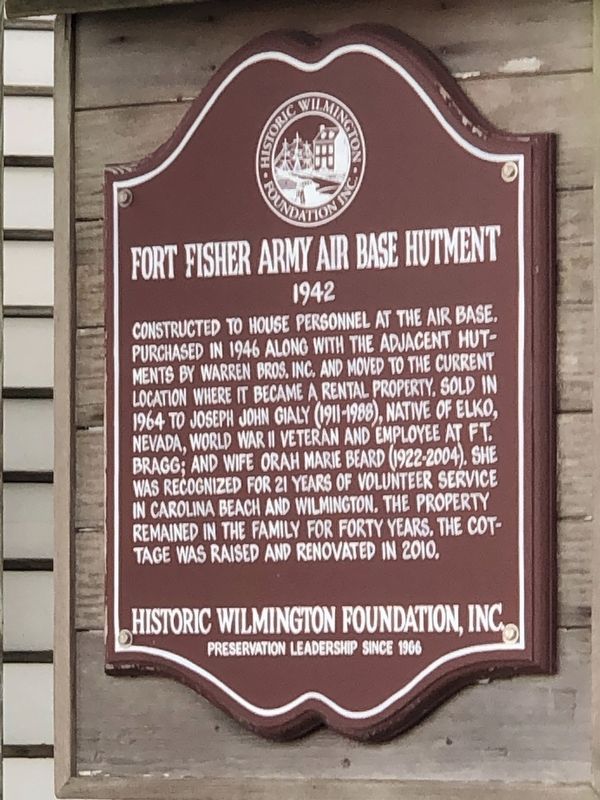 Fort Fisher Army Air Base Hutment Marker. Click for full size. Fort Fisher Army Air Base Hutment Marker image. Click for full size.