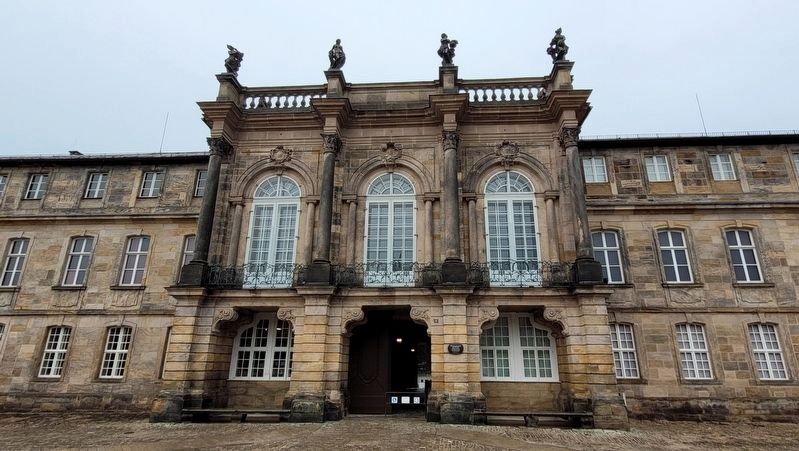 The view of the entrance to the New Palace Bayreuth and Marker. Click for full size. The view of the entrance to the New Palace Bayreuth and Marker image. Click for full size.