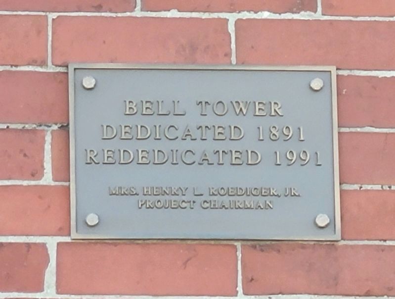 Main Street Methodist Bell Tower Plaque. Click for full size. Main Street Methodist Bell Tower Plaque image. Click for full size.